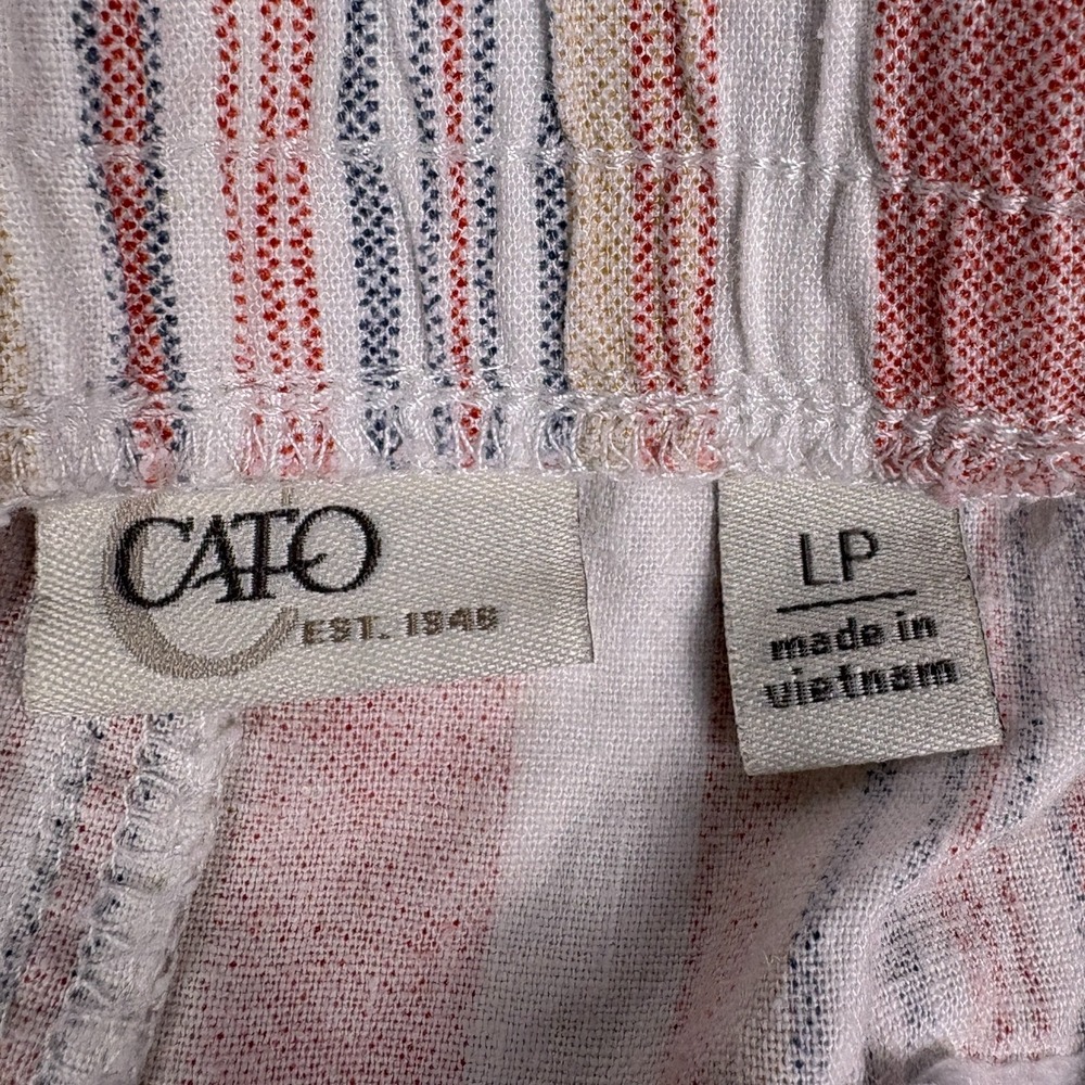 Cato Stripe Linen Blend Wide Leg Pants Womens Sz LP White Pink Pull On Drawstrng - Picture 9 of 15